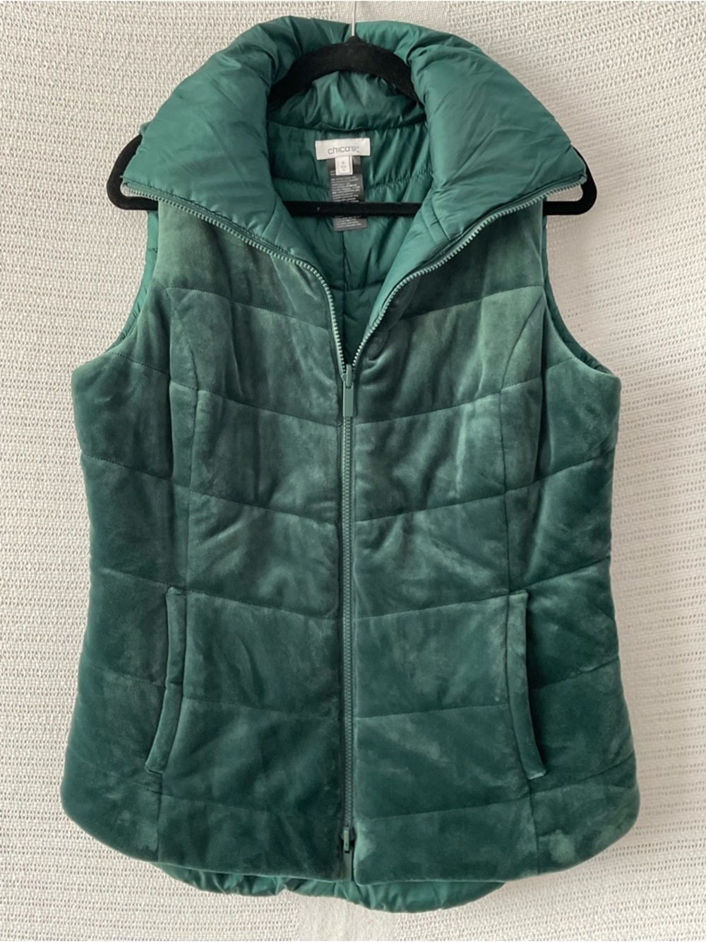 Chico's Emerald Green Quilted Velvet Puffer Vest